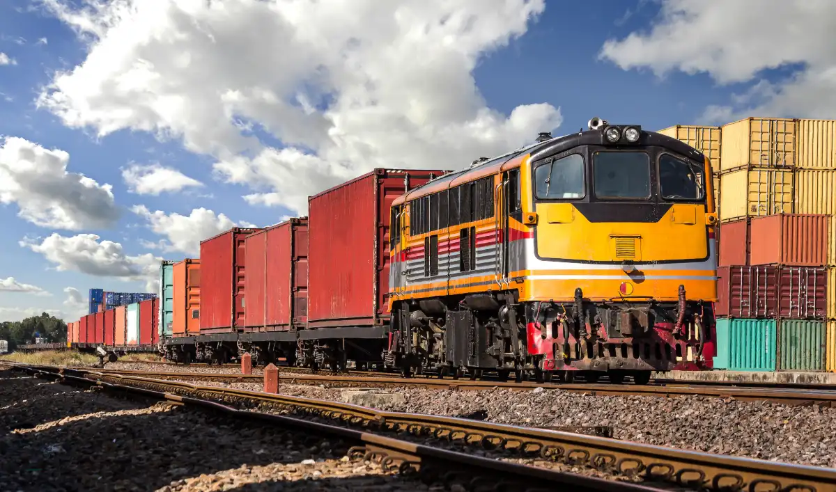 Locomotive hauling a container freight train